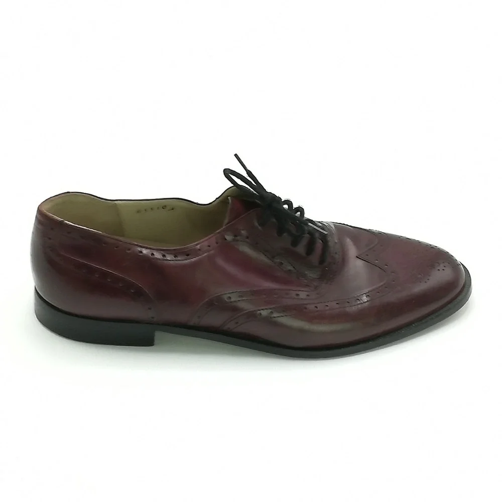 Brass Boots Shoes Mens Oxford Dress Burgundy Leather Italy Wingtip Lace Up 8.5